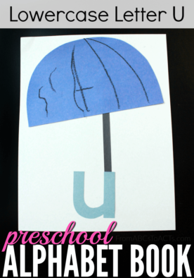Stuck inside on a rainy day? Learn the lowercase letter U by making a fun umbrella craft with your preschooler!