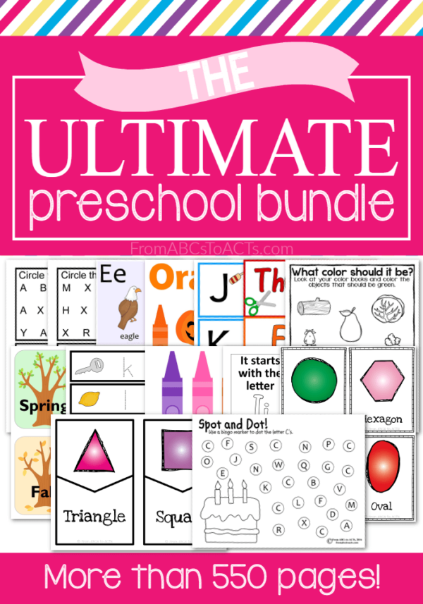Make your next home preschool year easier than ever and a whole lot more fun with the Ultimate Preschool Printable Bundle! Over 600 pages of preschool activities covering everything from the letters of the alphabet and colors, to shapes, numbers, and fine motor skills!
