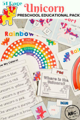 Practice literacy, math, scissor skills, fine motor skills, and so much more with this adorable 50+ page unicorn themed pack for preschoolers and kindergartners!