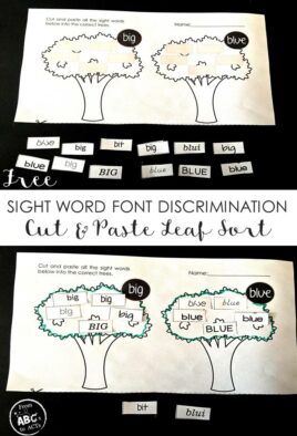 Work on sight words and scissor skills at the same time with this free printable sight word font discrimination sorting activity for kindergartners.