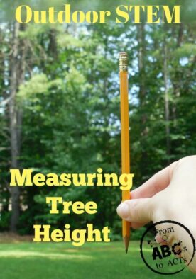 In this outdoor STEM activity students or children at home can easily calculate the estimated height of a tree. Uses simple materials,