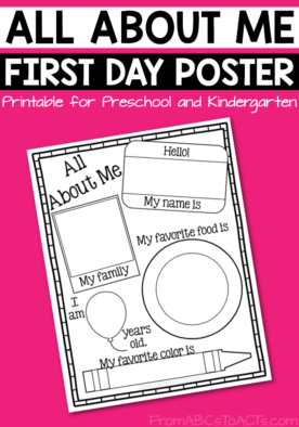 This printable all about me poster is the perfect project for the first day of school! My preschooler is going to love it!