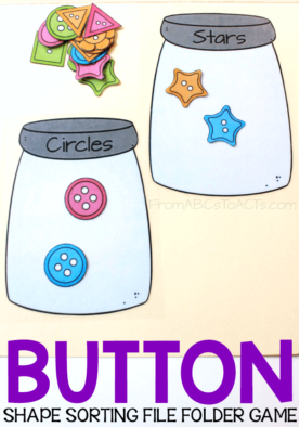 Work on early math skills, shapes, colors, and counting with this fun printable button sorting file folder game for preschoolers!