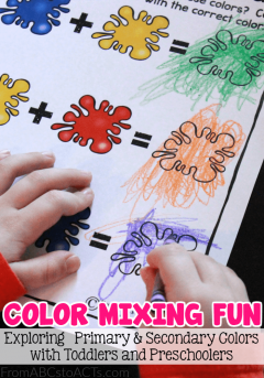 Introduce your toddler or preschooler to the concept of primary and secondary colors with a few fun color mixing activities and this free printable activity sheet!