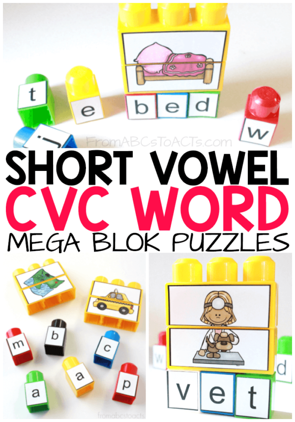 These printable puzzles making learning and practicing short vowel CVC words easy, fun, and hands-on! Perfect for preschoolers and kindergartners that are learning to read!