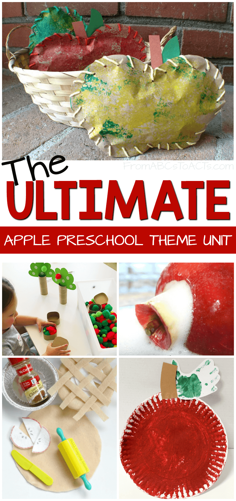 Create an amazing apple theme unit for preschoolers or kindergartners! This post has more than 50 ideas covering fine and gross motor activities, sensory play, literacy, math, and more!