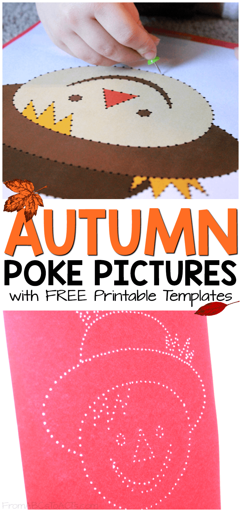 Work on fine motor skills with your preschooler or kindergartner while making some awesome fall decorations for your windows! These fall poke pictures are so much fun and so easy to make!