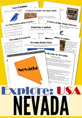 Explore the Silver State with this printable Nevada Unit Study pack! Includes handwriting practice, extension activities, book suggestions, and more!