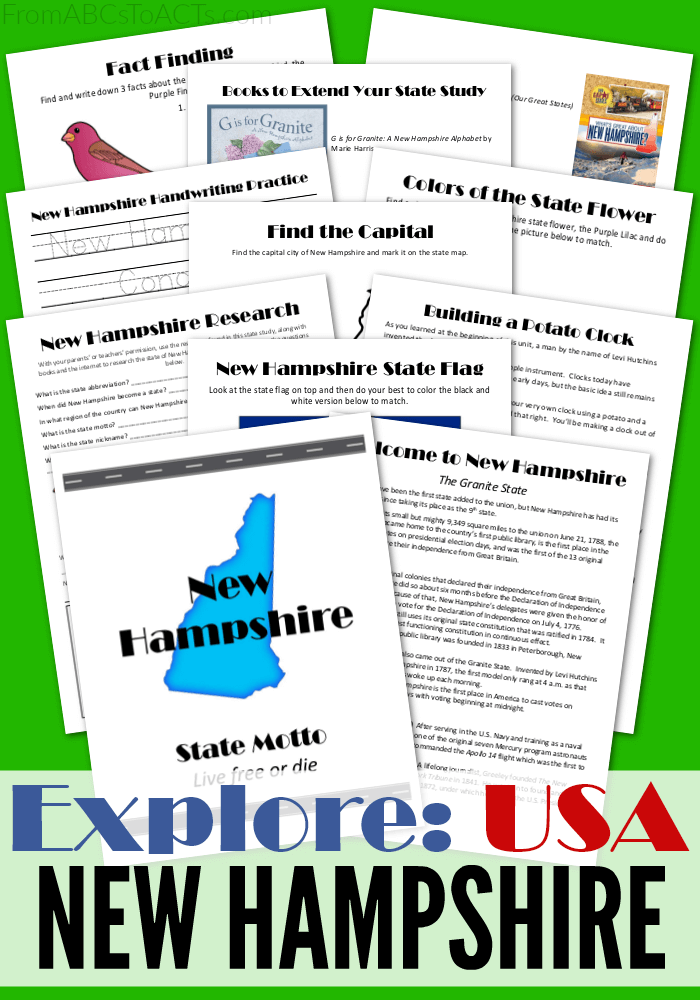 Explore the United States with the Explore: USA curriculum series! This 11 page printable state study pack will teach your little ones all about the great state of New Hampshire!