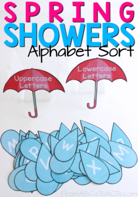 April showers bring May flowers! Use those spring showers to work on differentiating uppercase from lowercase letters with your preschooler!