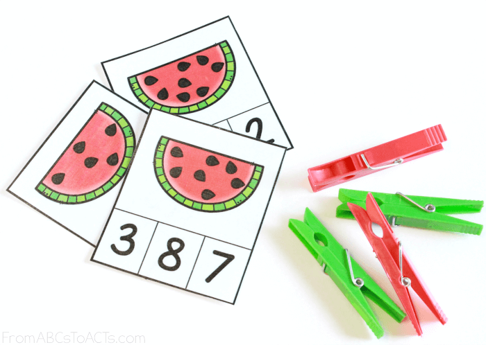 Number Practice Watermelon Clip Cards for Preschool