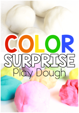 Make your own homemade color surprise play dough in as little as 10 minutes! Perfect for toddlers and preschoolers that are learning their colors! #playdough #colors #play #dough #homemade #recipe