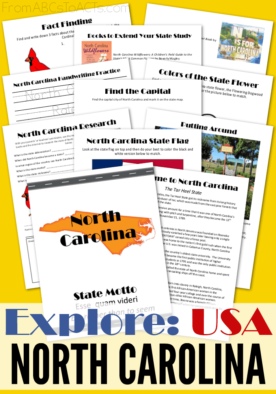 Explore the Tar Heel State in this printable North Carolina state study pack! From the nation's first gold rush to their mysteriously lost colony, we'll take a look at it all in this printable state study pack! #geography #us #50states
