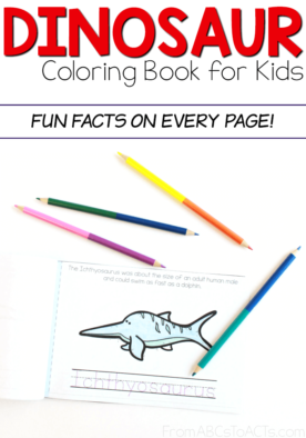 Does your child have an obsession with dinosaurs? You're going to want to grab this free printable dinosaur coloring book! With fun facts on every page, your child can learn all about their favorite prehistoric animals while practicing their handwriting skills and have fun coloring at the same time! #science #dinosaurs #dinosaurcoloring