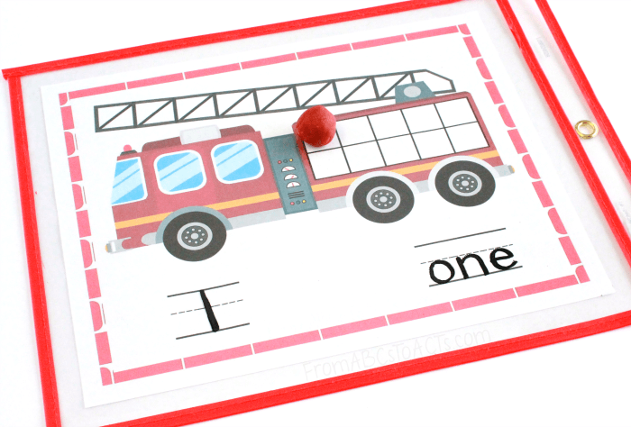 Kindergarten Math Centers Fire Truck Ten Frames