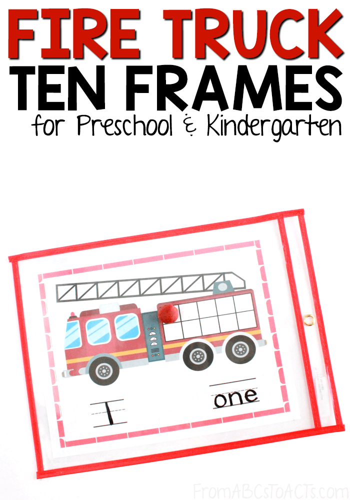 Lights, sirens, play dough! Practice counting to ten with one to one correspondence and these printable fire truck themed ten frames that are perfect for preschoolers and kindergartners! #math #firepreventionweek #firesafety #preschool