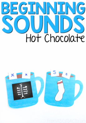 Settle in for a nice long winter while brushing up on those beginning sounds with this fun printable hot chocolate beginning sounds activity for kindergartners! #cocoa #literacycenters #winter