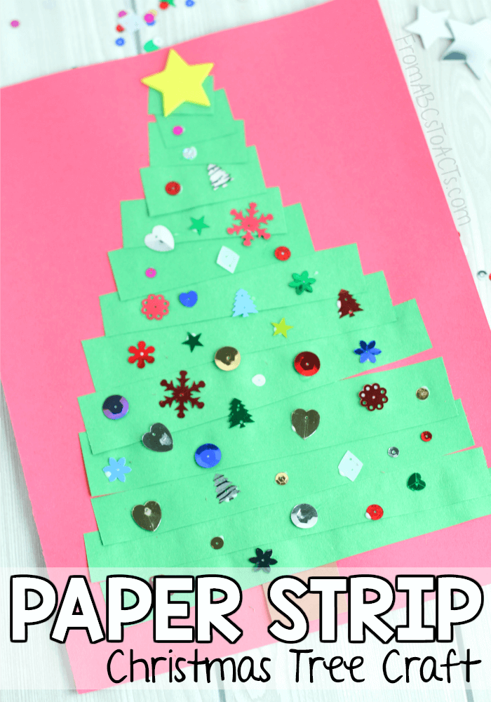 Get a jump start on your holiday crafting with the kids and this quick and easy paper strip Christmas tree craft! Perfect for working on colors, shapes, size sequencing, and more! #ChristmasTreeCrafts #ChristmasCrafts #HappyHolidays #MerryChristmas