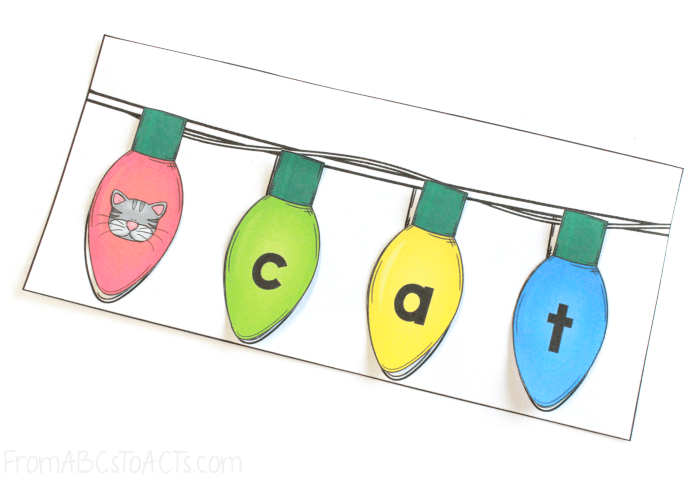 Christmas Light CVC Word Practice for Kids