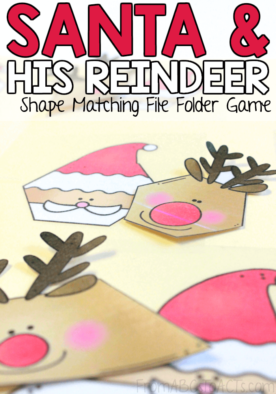 Work on naming and matching shapes with your preschooler or kindergartner this Christmas with this Santa shape matching file folder game! #FromABCsToACTs #filefoldergame