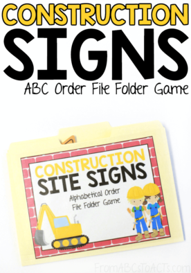 Teaching your child the letters of the alphabet is important, but so is teaching them the order of the letters in the alphabet. This construction site alphabetical order file folder game is the perfect place to start practicing! #FromABCsToACTs #ABCorder #literacy