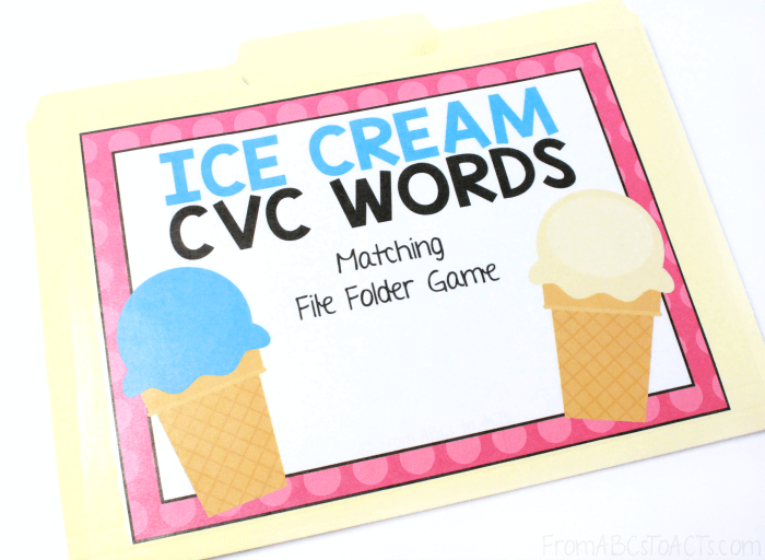 CVC Words with Ice Cream File Folder Game