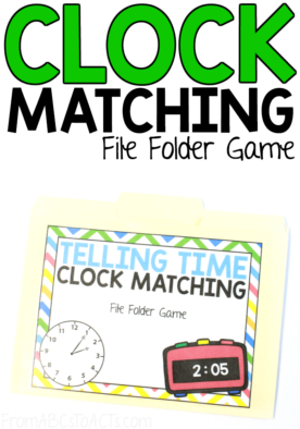 Teaching your child to tell time doesn't have to be hard! This printable clock matching file folder game is a great way to practice! #FromABCsToACTs #math