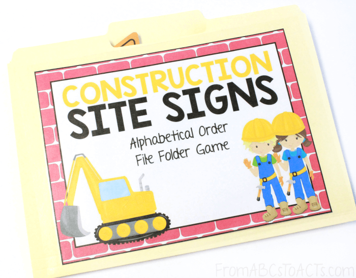 Construction ABC Order File Folder Game