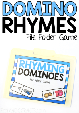 Rhyming is an important pre-reading skill that children need to master before they start trying to break down words to sound them out. This rhyming dominoes file folder game is a fantastic way to practice! #FromABCsToACTs #rhyming #kindergarten