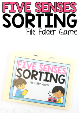 As your child explores the world around them, they'll use their five senses to do so. Teach them about each of these senses using this fun printable sorting file folder game! #FromABCsToACTs #math #science