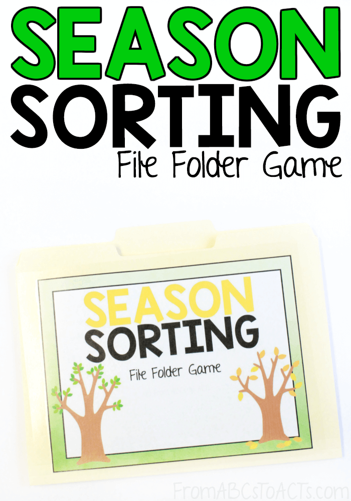 Do mittens belong in Summer or Winter? Let your preschooler figure it out with this fun, printable season sorting file folder game! #FromABCsToACTs #seasons #science