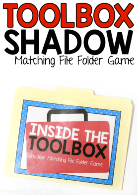 Perfect for a construction or community helpers theme, this toolbox shadow matching file folder game is a ton of fun and a great way to practice those early math skills! #FromABCsToACTs #shapematching