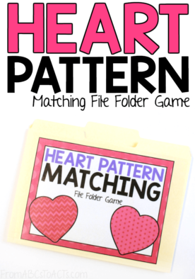 Work on some visual discrimination with your preschooler and this heart pattern matching file folder game! Perfect for Valentine's Day! #FromABCsToACTs #preschoolmath