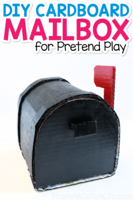 Step up your Post Office dramatic play center with a DIY cardboard mailbox that your preschoolers are going to love! It opens, closes, and even has a movable flag to tell the postman that there's mail in there!