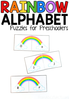 Planning a rainbow preschool unit this Spring? These rainbow alphabet puzzles are the perfect way to work in a little early literacy practice as well!