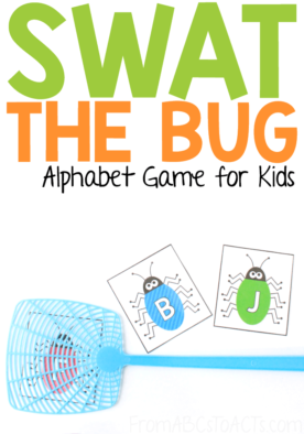 Too hot to head outside? This super fun swat the bug alphabet game can help you get your kids up, moving, and practicing letter recognition while they run off some energy! #FromABCsToACTs