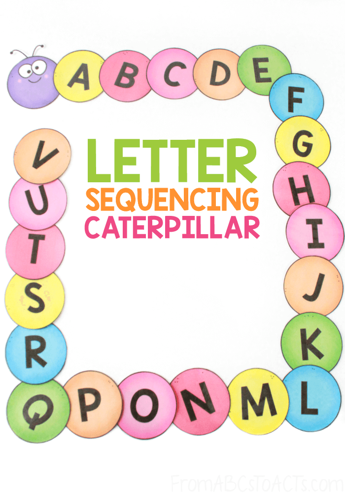 Practice alphabetical order with this adorable letter sequencing caterpillar! Perfect for preschoolers and kindergartners! #FromABCsToACTs