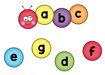 lowercase letter sequencing caterpillar from abcs to acts
