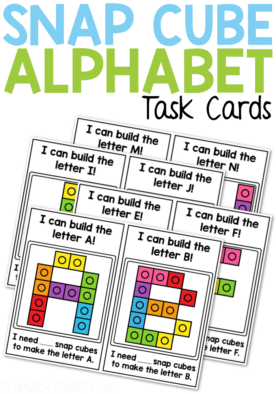 Learn to build the uppercase letters of the alphabet with these Snap Cube alphabet task cards for kids! The perfect way to work on that fine motor development! #FromABCsToACTs