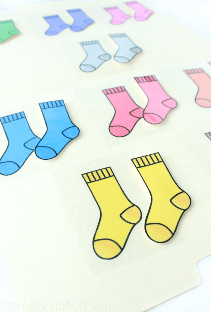 Colorful Sock Matching File Folder Game for Preschoolers and Kindergartners