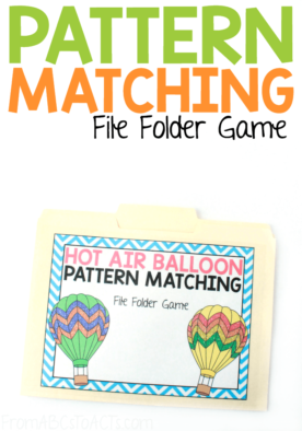Work on matching colors and patterns with this colorful hot air balloon pattern matching file folder game for preschoolers and kindergartners! It makes a fantastic addition to any transportation theme unit! #FromABCsToACTs