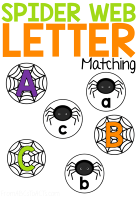 Get your literacy center ready for Halloween with this not so scary spider letter matching activity that is absolutely perfect for preschoolers and kindergartners! #FromABCsToACTs