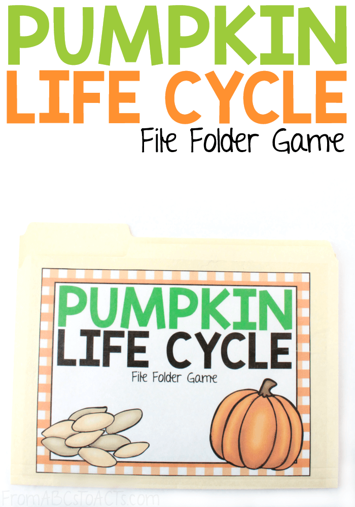 Learn the stages of a pumpkin's life cycle just in time for Halloween with this fun, hands-on file folder game for kids! #FromABCsToACTs