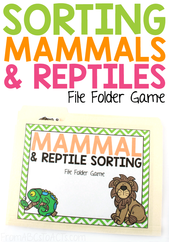 The differences between mammals and reptiles are plenty and they make a fascinating science lesson for little learners! Once you've learned a little bit about them, practice sorting various different animals with this fun file folder game! #FromABCsToACTs