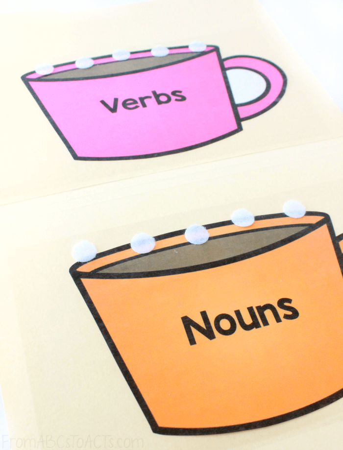 Noun Verb Sorting File Folder Game for Kids