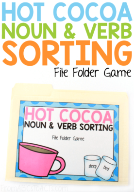 Dive into your winter education with this fun hot cocoa themed noun and verb sorting file folder game! #FromABCsToACTs
