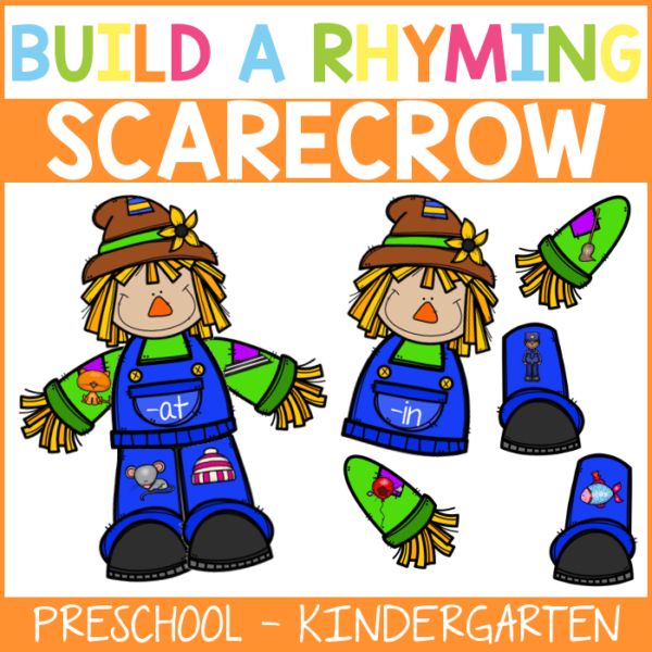 Practice those rhyming skills all fall long with this adorable Build a Scarecrow Literacy Center that is absolutely perfect for kindergartners! #FromABCsToACTs