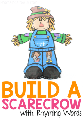 Looking for a fun and easy way to practice rhyming this fall? This Build a Rhyming Scarecrow Literacy Center is not only perfect for that, but it will give your kindergartner the opportunity to work on some CVC words and a few word families as well! #FromABCsToACTs