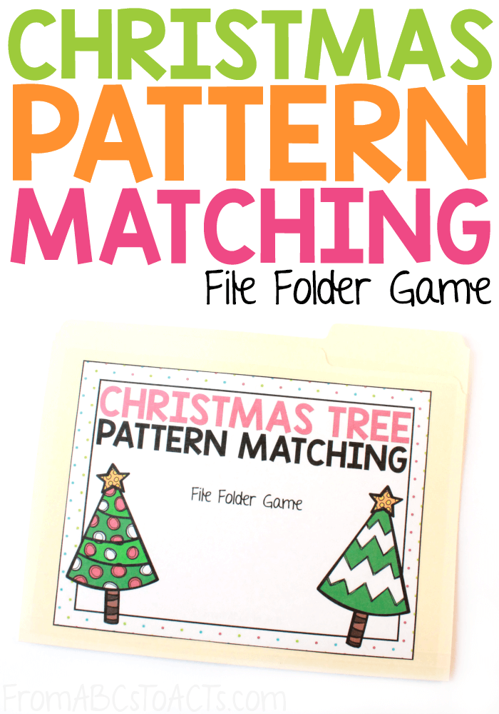 Keep the kids entertained and learning while you finish those last minute Christmas preparations with this fun set of Christmas tree pattern matching file folder games! They're perfect for preschoolers and kindergartners! #FromABCsToACTs