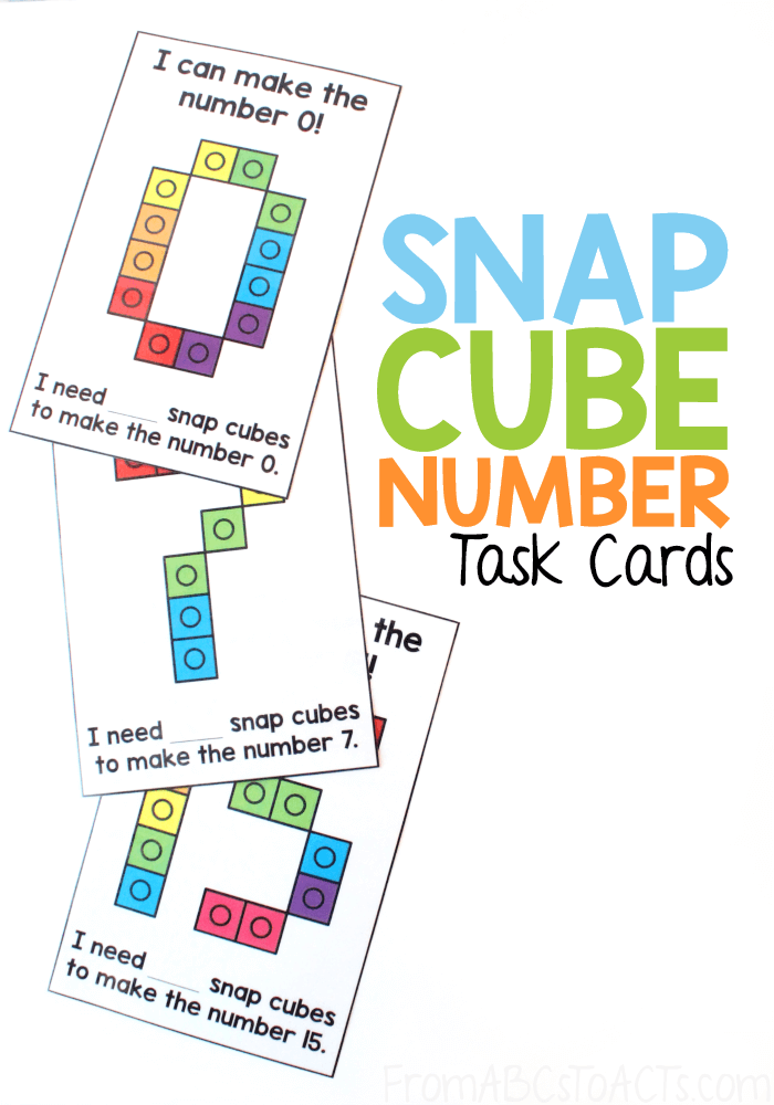 Build those math skills while building numbers 0-20 with these snap cube number task cards! Perfect for your kindergarten math center! #FromABCsToACTs